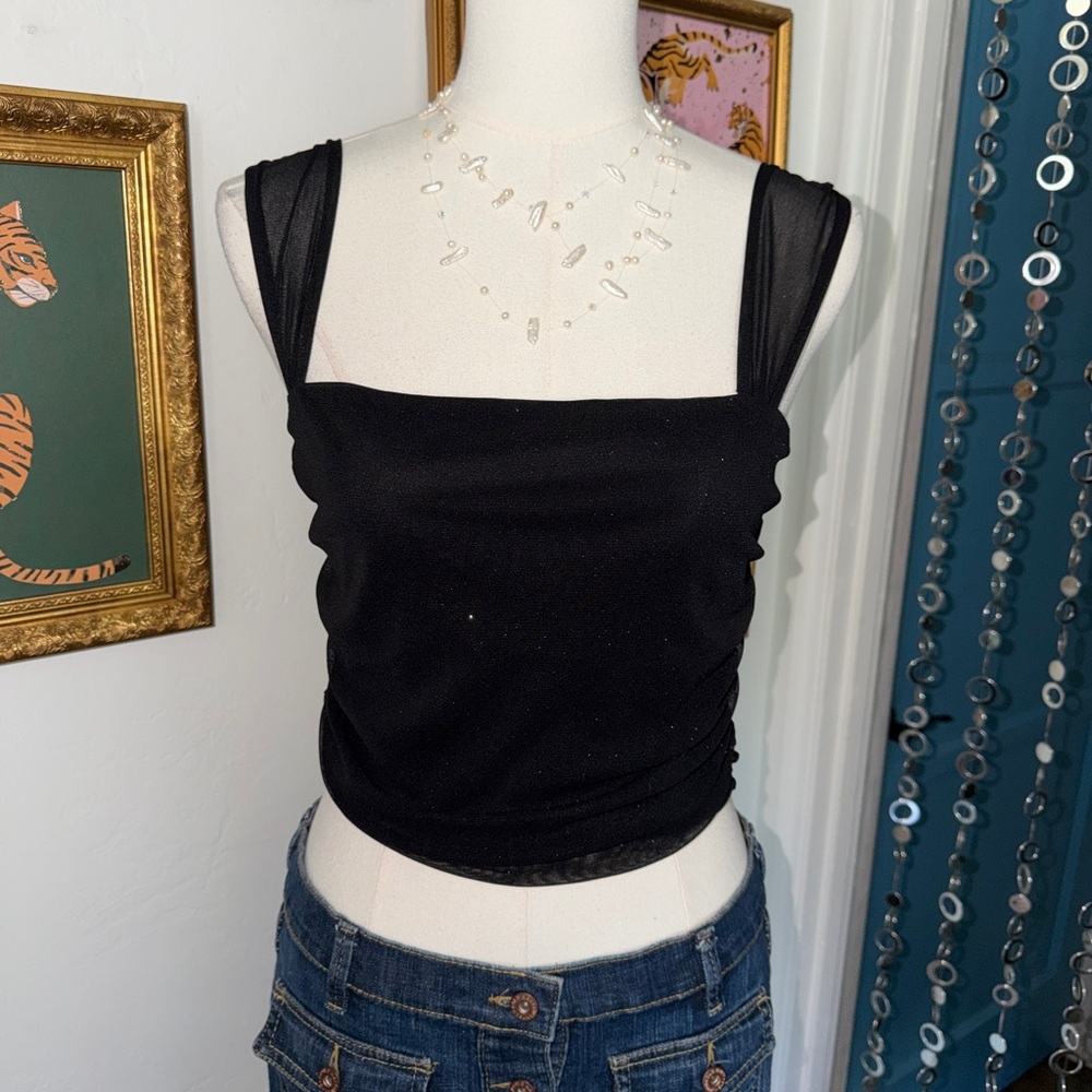 Black Sleeveless Square Neck Tank Top - Women